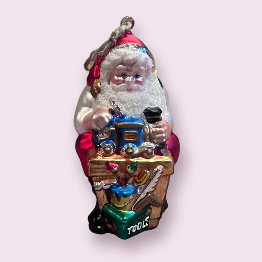 Vintage Dept 56 Santa Claus Mercury Glass Santa Workbench Ornament